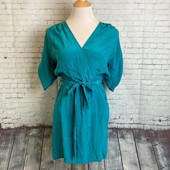 Presley Skye Dresses & Skirts - Presley Skye Nordstrom Silk Faux Wrap Belted Mini Dress XS Iridescent Maximalist